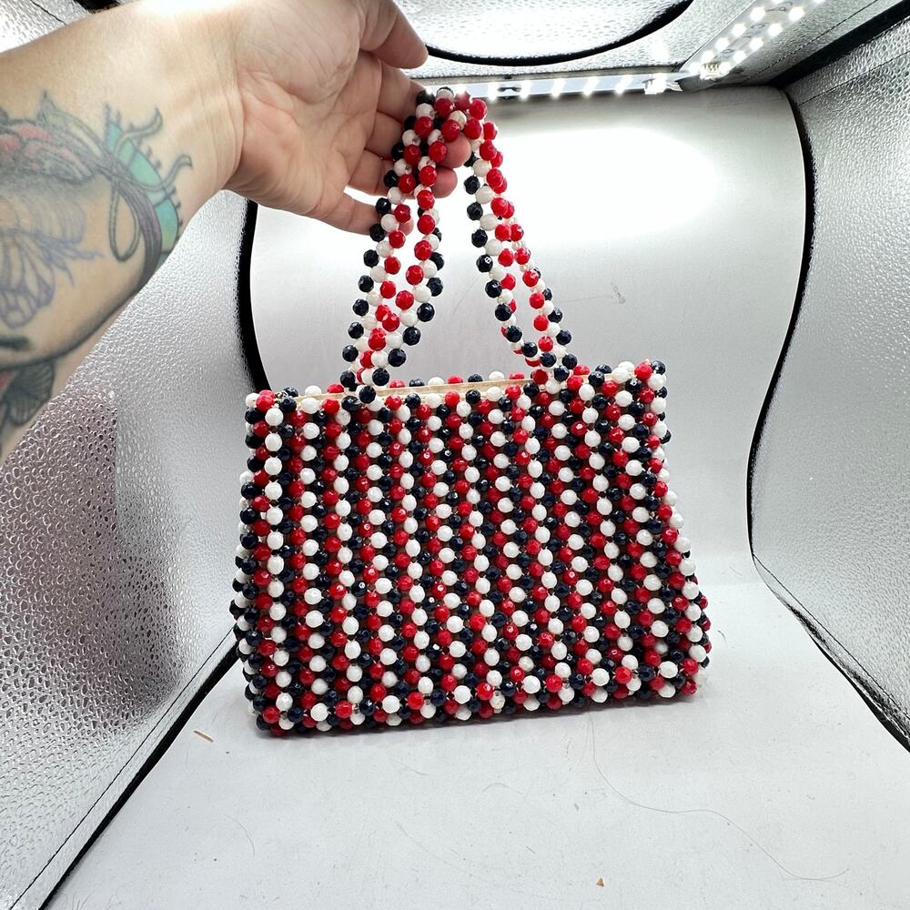 Vintage Red White & Blue Beaded Mini Bag made in Hong Kong - Picture 5 of 12